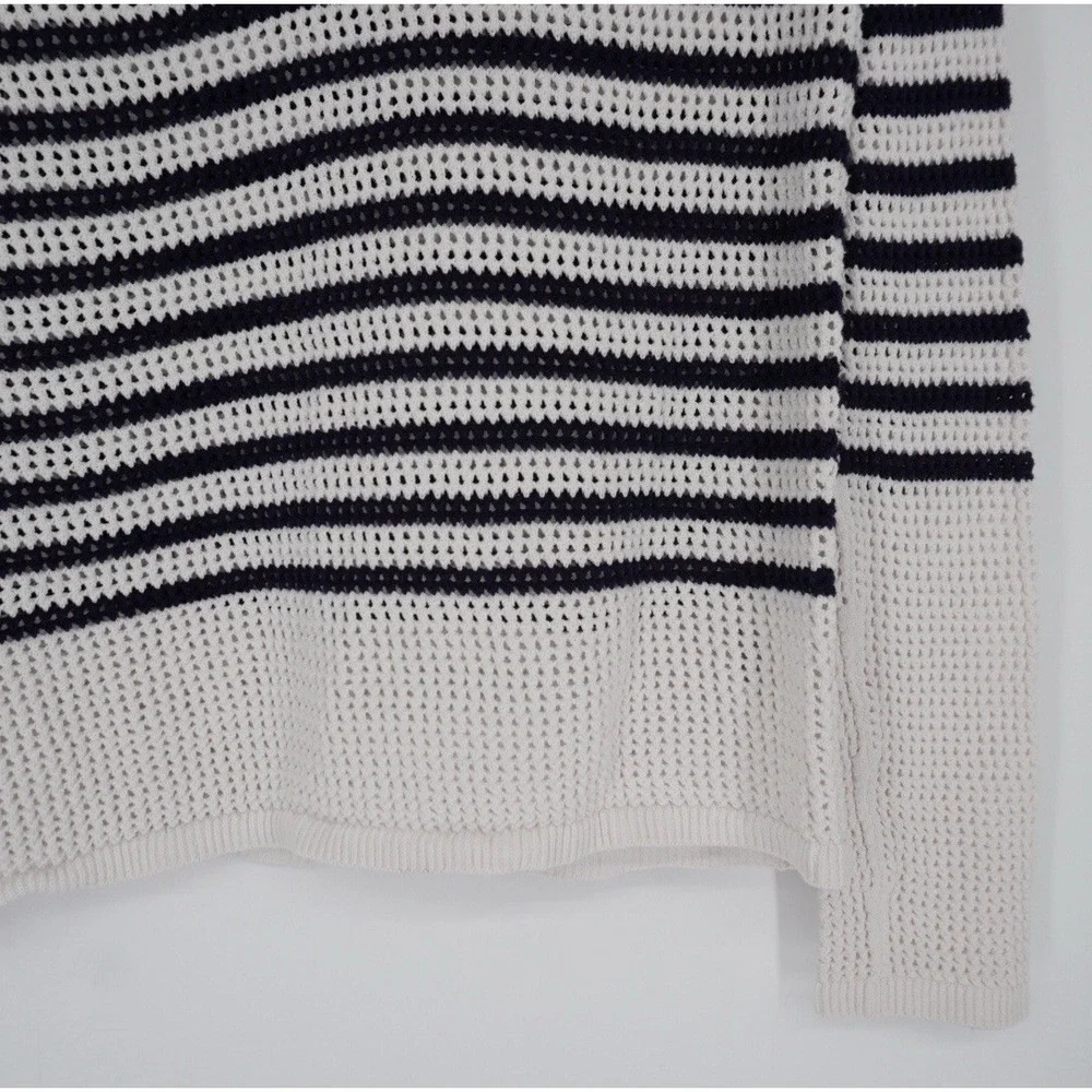 GAP Womens Sweater Relaxed Stripe White and Blue Crochet Collared Nautical M